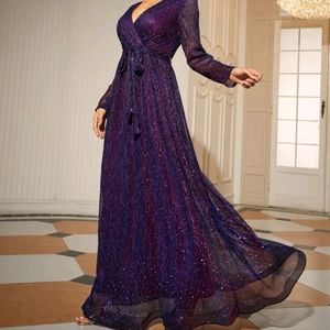 Purple long sleeve party dress